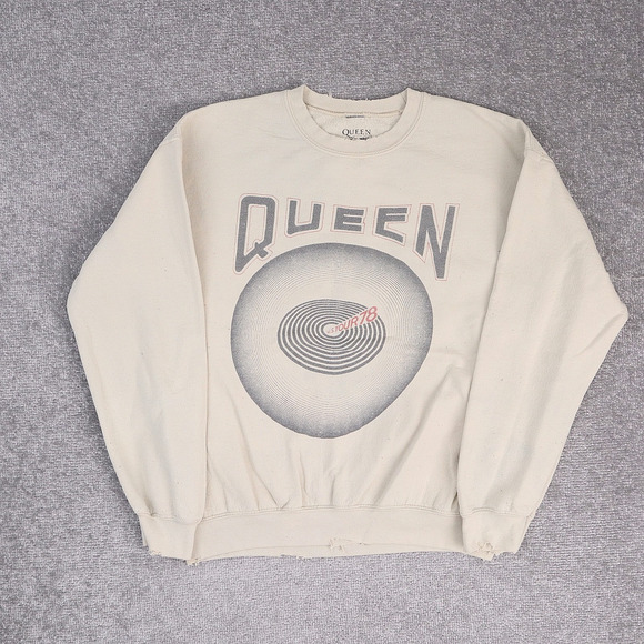Thrashed Queen Music Band Tour Small Beige Long Sleeve Pullover Sweatshirt - Picture 1 of 13